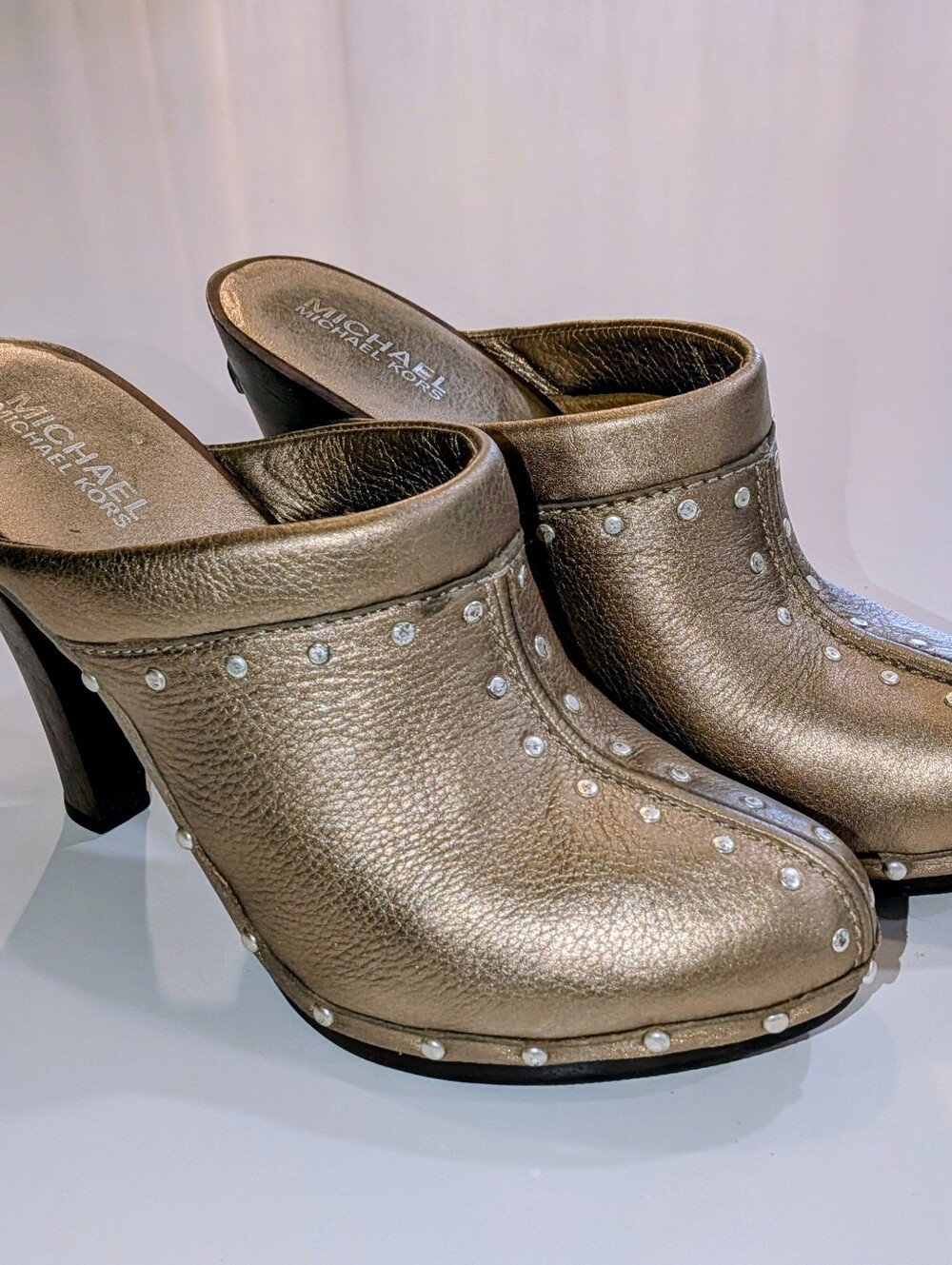 Michael Kors Metallic Bronze Studded Clog Mules